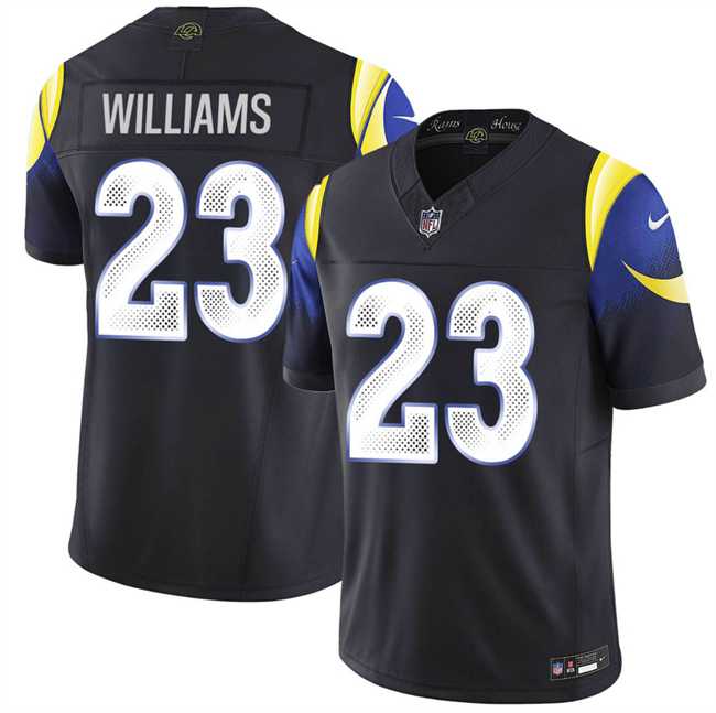 Men%27s Los Angeles Rams #23 Kyren Williams midnight blue 2025 F.U.S.E. %27Rivalries%27 Vapor Limited Stitched Jersey