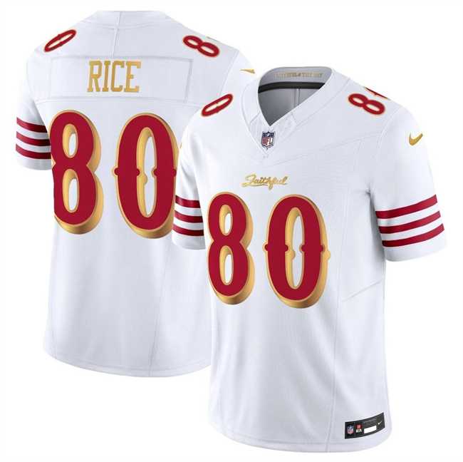 Men%27s San Francisco 49ers #80 Jerry Rice White Gold 2025 F.U.S.E. %27Rivalries%27 Vapor Limited Stitched Jersey