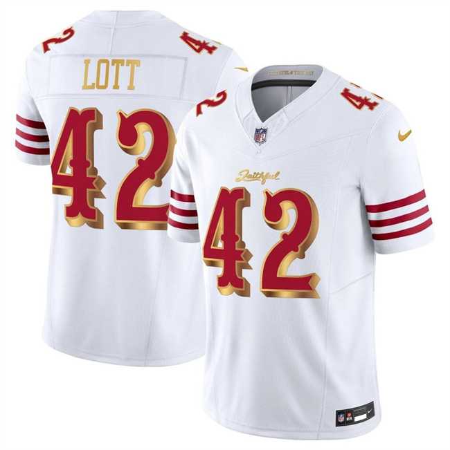 Men%27s San Francisco 49ers #42 Ronnie Lott White Gold 2025 F.U.S.E. %27Rivalries%27 Vapor Limited Stitched Jersey