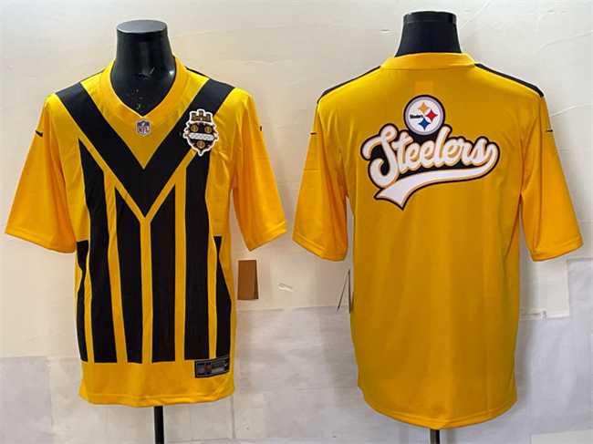 Men%27s Pittsburgh Steelers Team Big Logo Gold 1933 Throwback Alternate Stitched Jersey
