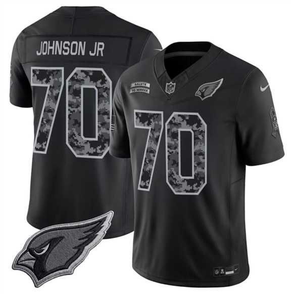 Men%27s Arizona Cardinals #70 Paris Johnson Jr. Black 2026 F.U.S.E. Salute to Service Limited Stitched Jersey