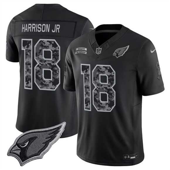 Men%27s Arizona Cardinals #18 Marvin Harrison Jr. Black 2026 F.U.S.E. Salute to Service Limited Stitched Jersey
