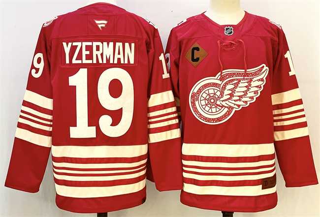 Men%27s Detroit Red Wings #19 Steve Yzerman Red 2025-26 With C Patch Centennial Premium Stitched Jersey