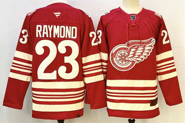 Men%27s Detroit Red Wings #23 Lucas Raymond Red 2025-26 Centennial Premium Stitched Jersey