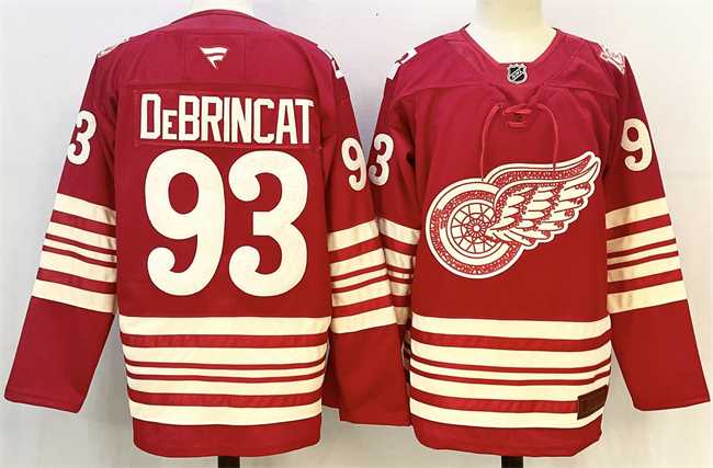 Men%27s Detroit Red Wings #93 Alex DeBrincat Red 2025-26 Centennial Premium Stitched Jersey