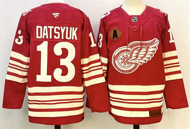 Men%27s Detroit Red Wings #13 Pavel Datsyuk Red 2025-26 With A Patch Centennial Premium Stitched Jersey