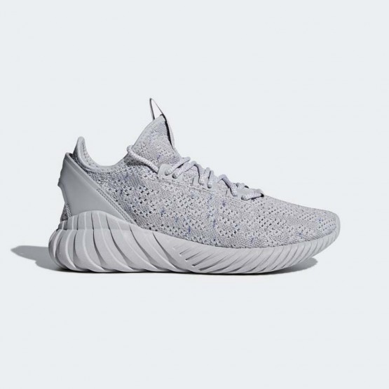 Mens Grey/White Adidas Originals Tubular Doom Sock Primeknit Shoes 324APVKQ