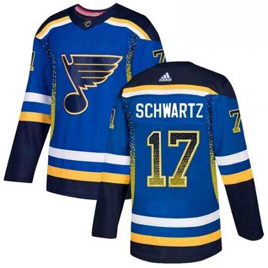Mens Adidas St Louis Blues #17 Jaden Schwartz Authentic Blue Drift Fashion NHL Jersey