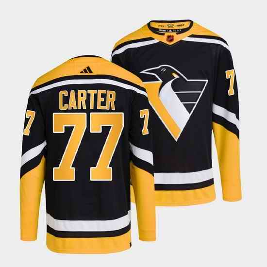 Men Pittsburgh Penguins #77 Jeff Carter Black 2022 Reverse Retro Stitched Jersey