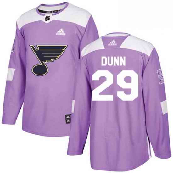 Mens Adidas St Louis Blues #29 Vince Dunn Authentic Purple Fights Cancer Practice NHL Jersey