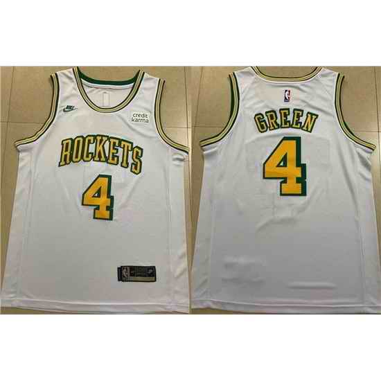 Men Houston Rockets #4 Jalen Green White Stitched Basketball Jersey