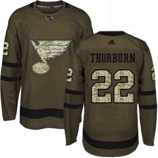 Mens Adidas St Louis Blues #22 Chris Thorburn Authentic Green Salute to Service NHL Jersey