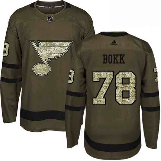 Mens Adidas St Louis Blues #78 Dominik Bokk Authentic Green Salute to Service NHL Jersey