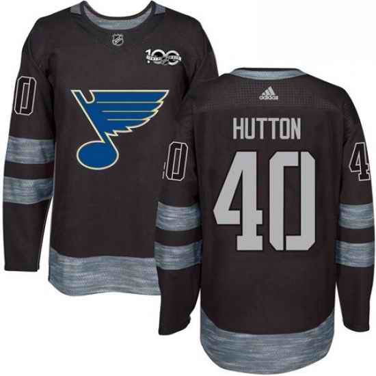 Mens Adidas St Louis Blues #40 Carter Hutton Authentic Black 1917 2017 100th Anniversary NHL Jersey