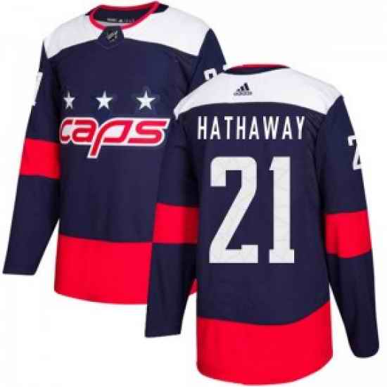 Men Washington Capitals #21 Garnet Hathaway Adidas Authentic 2018 Stadium Series Jersey   Navy Blue