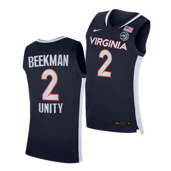 Virginia Cavaliers Reece Beekman Virginia Cavaliers Navy Unity 2021 Road Secondary Logo Jersey->virginia cavaliers->NCAA Jersey