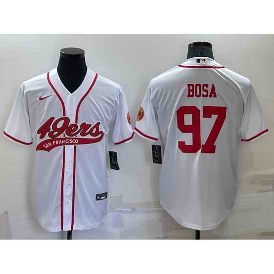 Men San Francisco 49ers #97 Nick Bosa White Red Cool Base Stitched Baseball Jersey