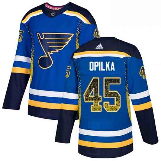 Mens Adidas St Louis Blues #45 Luke Opilka Authentic Blue Drift Fashion NHL Jersey