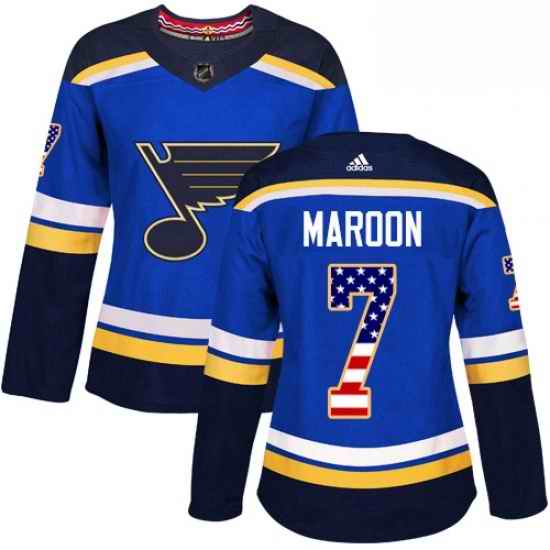 Womens Adidas St Louis Blues #7 Patrick Maroon Authentic Blue USA Flag Fashion NHL Jersey