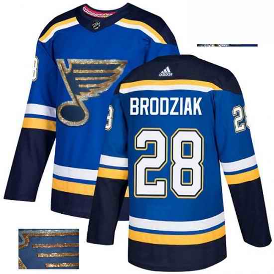 Mens Adidas St Louis Blues #28 Kyle Brodziak Authentic Royal Blue Fashion Gold NHL Jersey