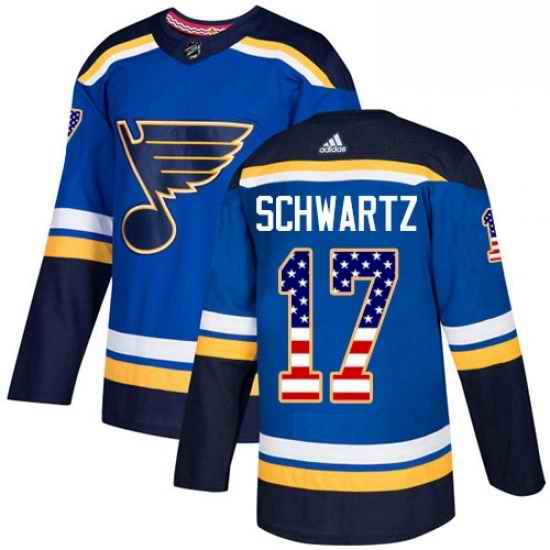 Mens Adidas St Louis Blues #17 Jaden Schwartz Authentic Blue USA Flag Fashion NHL Jersey