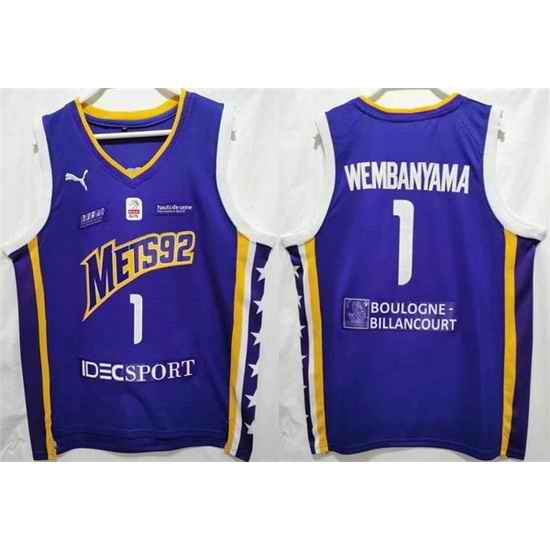 Men Boulogne Levallois Metropolitans 92 #1 Victor Wembanyama Purple Stitched Jersey