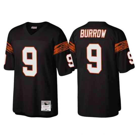 Men Cincinnati Bengals #9 Joe Burrow Black Throwback Legacy Stitched Jerse