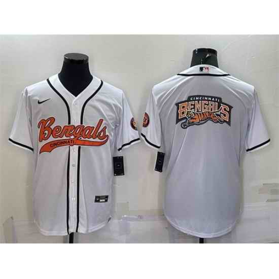 Men Cincinnati Bengals White Team Big Logo With Patch Cool Base Stitched Baseball Jersey