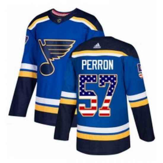 Mens Adidas St Louis Blues #57 David Perron Authentic Blue USA Flag Fashion NHL Jersey