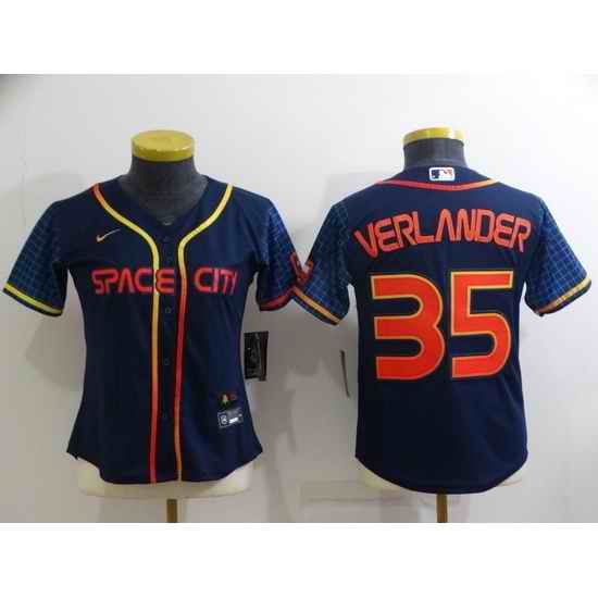 Women Houston Astros #35 Justin Verlander 2022 Navy City Connect Stitched Jersey 28Run Small 2