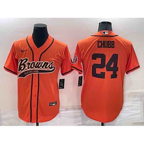 Men Cleveland Browns #24 Nick Chubb Orange Cool Base Stitched Baseball Jersey