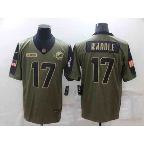 Men's Miami Dolphins #17 Jaylen Waddle Nike Olive 2021 Salute To Service Limited Player Jersey