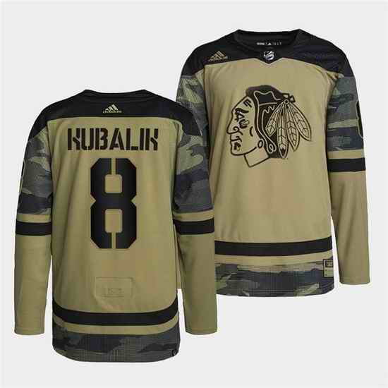 Men Chicago Blackhawks #8 Dominik Kubalik 2022 Camo Military Appreciation Night White Stitched jersey