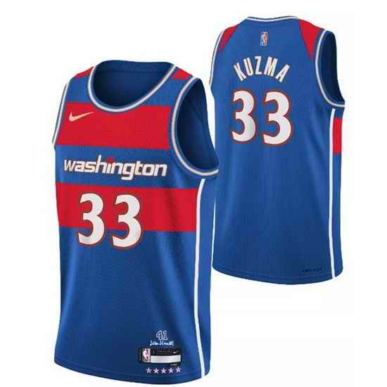 Men's Washington Wizards #33 Kyle Kuzma 75th Anniversary 2021 2022 Blue City Edition Swingman Stitched Jersey