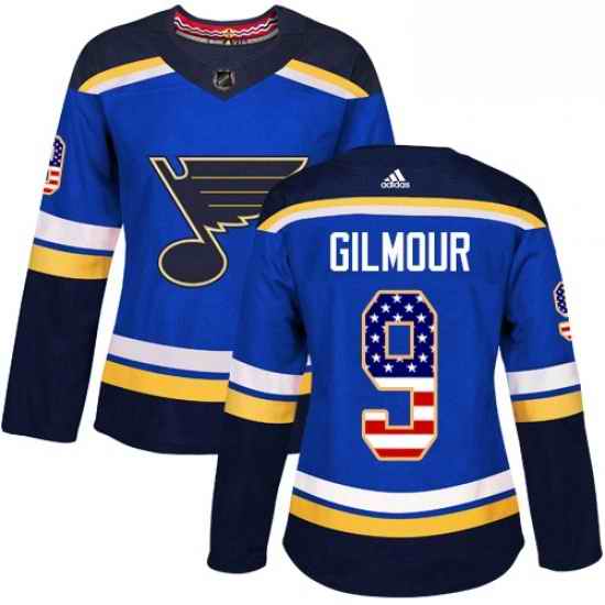 Womens Adidas St Louis Blues #9 Doug Gilmour Authentic Blue USA Flag Fashion NHL Jersey