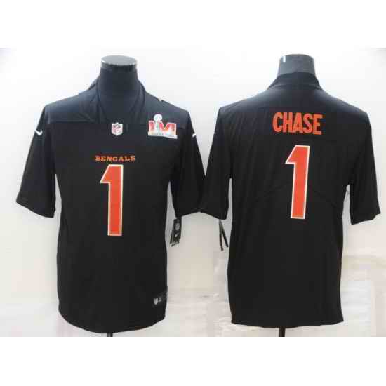 Nike Cincinati Bengals #1 Ja'Marr Chase Black 2022 Super Bowl LVI Vapor Limited Jersey