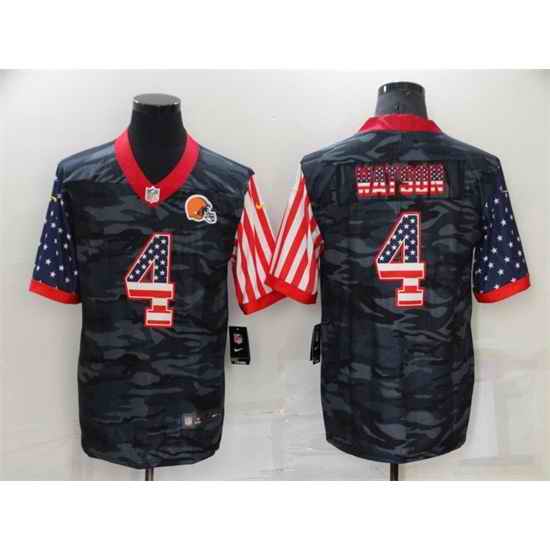 Men Cleveland Browns #4 Deshaun Watson Camo USA Flag Limited Stitched Jersey