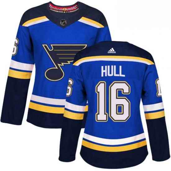 Womens Adidas St Louis Blues #16 Brett Hull Premier Royal Blue Home NHL Jersey