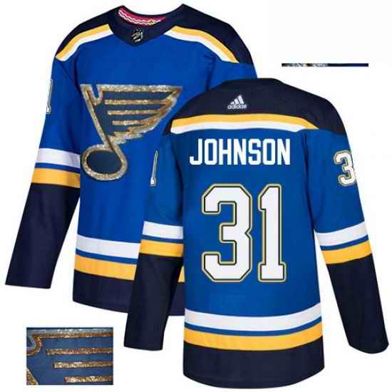 Mens Adidas St Louis Blues #31 Chad Johnson Authentic Royal Blue Fashion Gold NHL Jersey