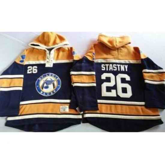 St. Louis Blues #26 Paul Stastny Navy Blue Gold Sawyer Hooded Sweatshirt Stitched Jersey