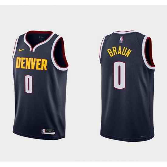 Men Denver Nuggets #0 Christian Braun 2022 Navy Icon Edition Stitched Jersey