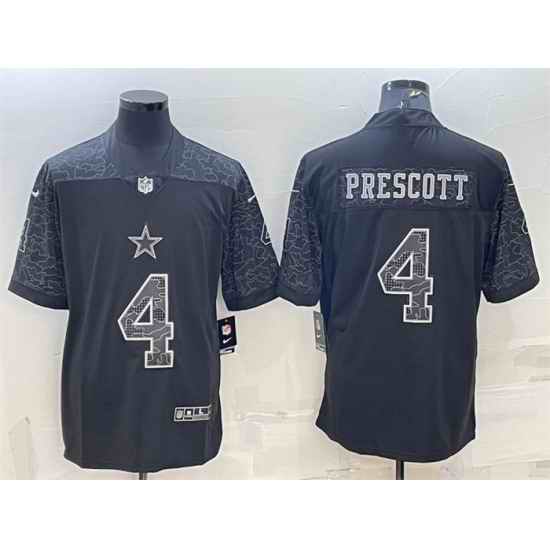 Men Dallas Cowboys #4 Dak Prescott Black Reflective Limited Stitched Football Jersey