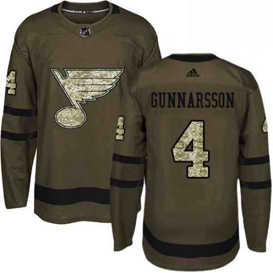 Mens Adidas St Louis Blues #4 Carl Gunnarsson Authentic Green Salute to Service NHL Jersey