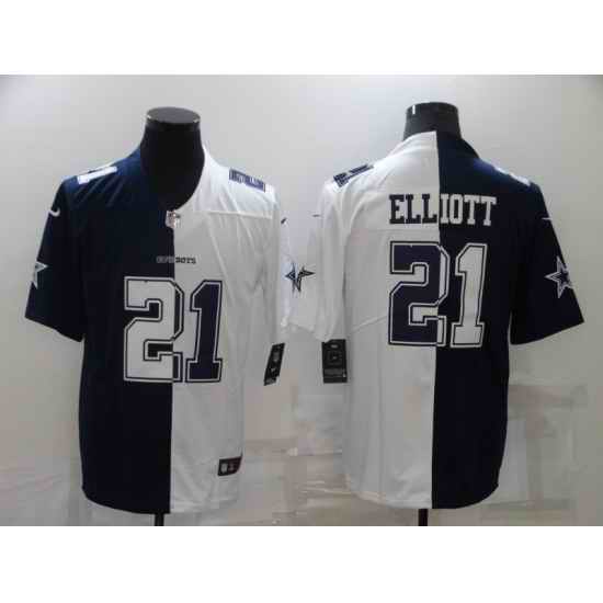Men Nike Dallas Cowboys #21 Ezekiel Elliott Blue White Split Limited Jersey