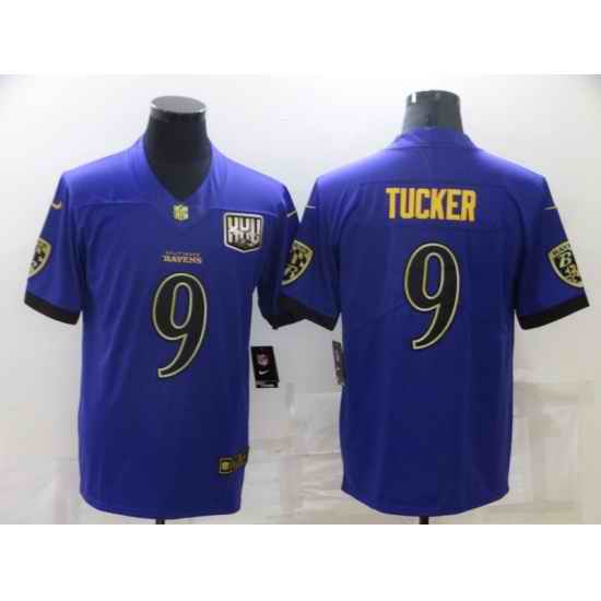 Men Baltimore Ravens #9 Justin Tucker Purple 25th Season Golden Stitched NFL Nike Limited Jersey