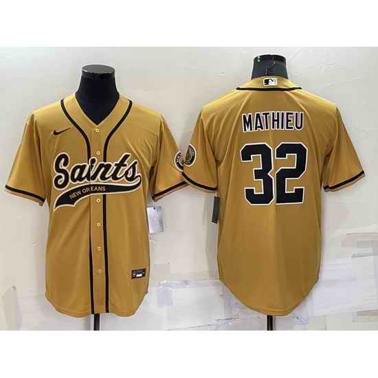 Men New Orleans Saints #32 Tyrann Mathieu Gold Cool Base Stitched Baseball Jersey
