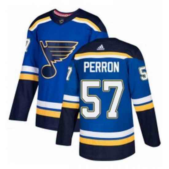 Mens Adidas St Louis Blues #57 David Perron Authentic Royal Blue Home NHL Jersey