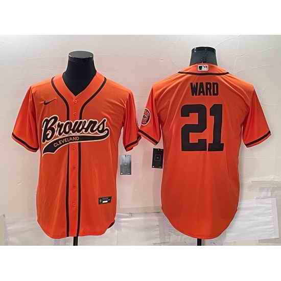 Men Cleveland Browns #21 Denzel Ward Orange Cool Base Stitched Baseball Jersey