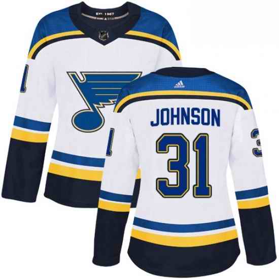 Womens Adidas St Louis Blues #31 Chad Johnson Authentic White Away NHL Jersey