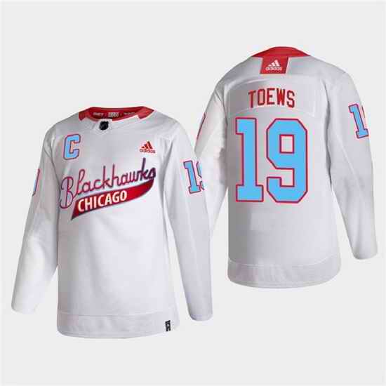 Men Chicago Blackhawks #19 Jonathan Toews 2022 Community Night White Stitched jersey